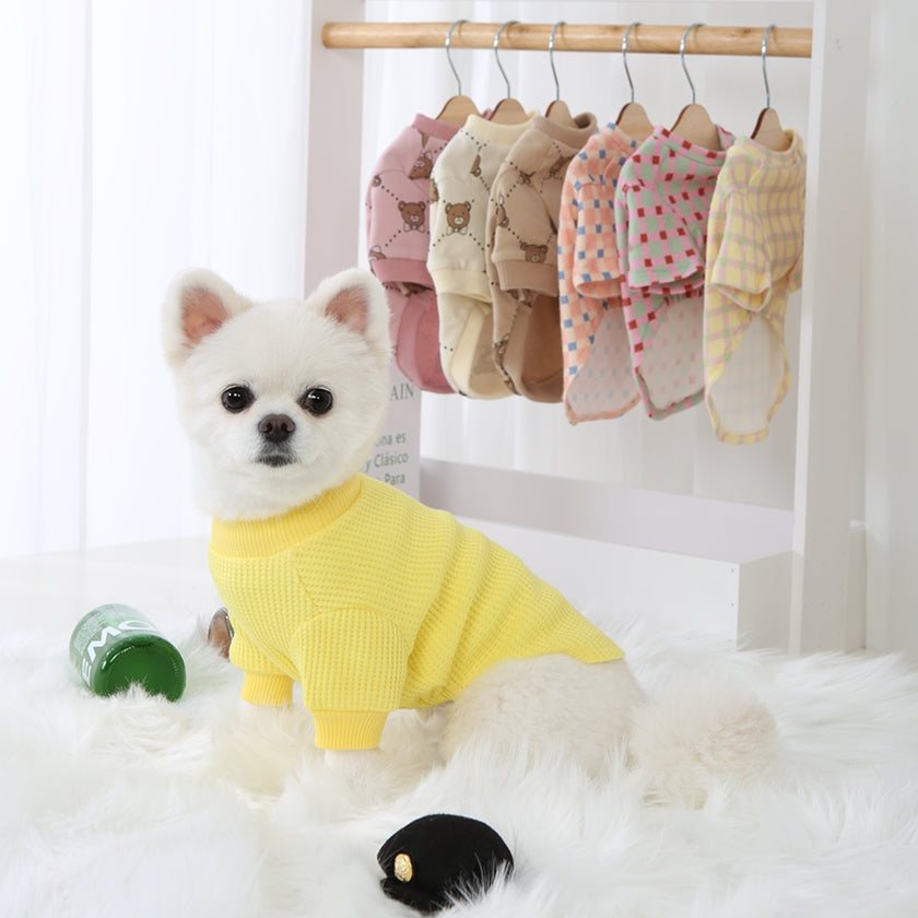 R logo Dogs Clothes Waffle patterned Casual Cute Comfortable Clothing Korean Designers Apparel Outfits Bright Colours Pets