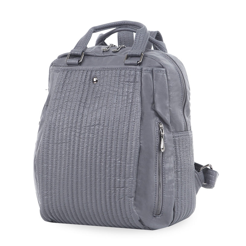 Gray Faux Leather Casual Backpacks Career Women Girls School Bookbags