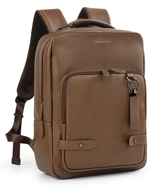 Brown Faux Leather Backpack Square Travel Luggage Trolley Strap Laptop