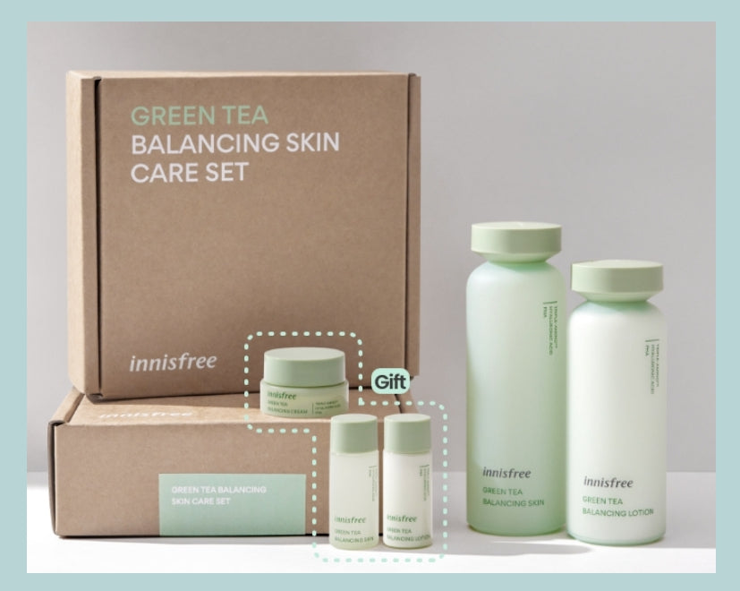 Innisfree Green Tea Balancing Skincare Set Sensitive Oily Skin Moisture PHA Hyaluronic Acid Sebum Dead skin cells Gifts