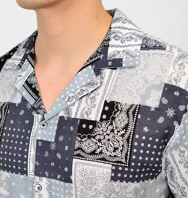 Black Paisley Open Collared Short Sleeve Casual Shirts Mens Rayon Tops