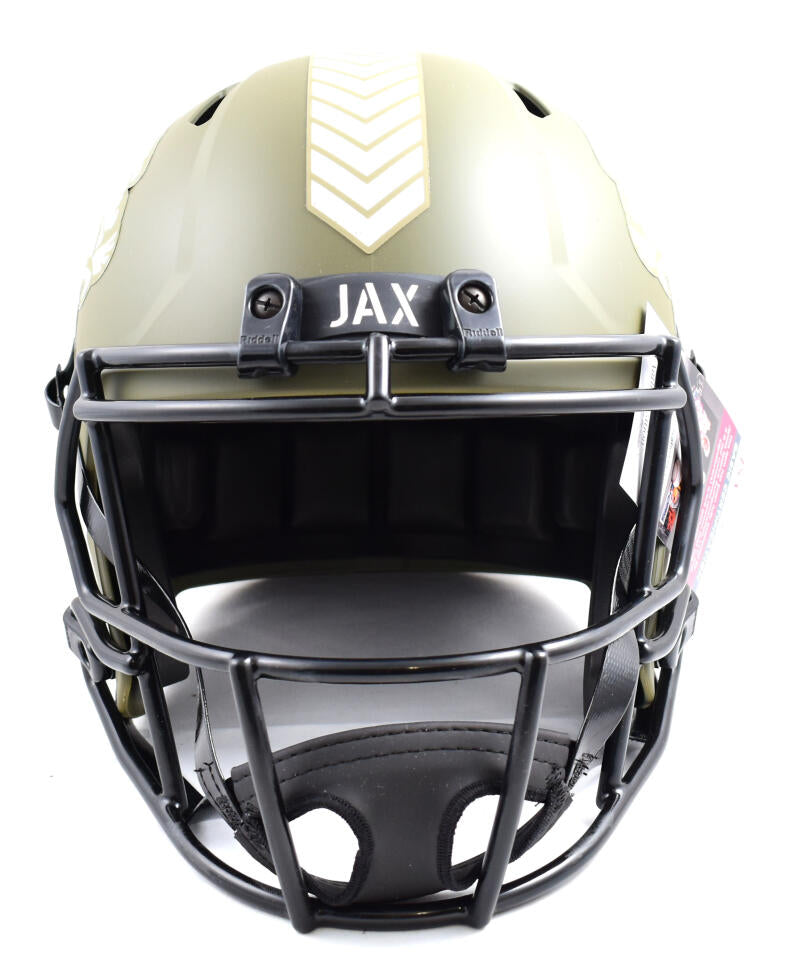 Travis Etienne Jr. Autographed Jacksonville Jaguars F/S Salute to Service Speed Helmet - JSA *White