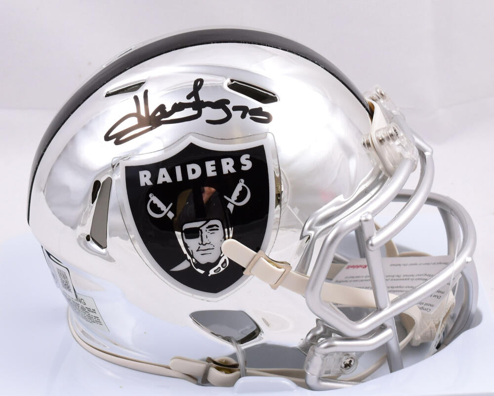 Howie Long Autographed Raiders Chrome Speed Mini Helmet-Beckett W Hologram *Black