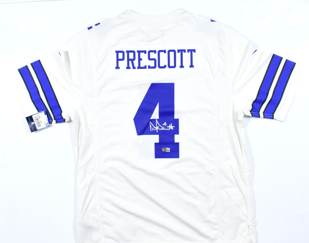 Dak Prescott Autographed Cowboys White Nike Game Jersey-Beckett W Hologram *Silver *Smudge