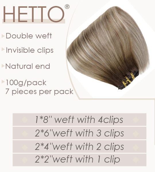 Full Head Clip In Double Weft Hair Extensions Balayage Brown Highlight –  Hetto Human Hair