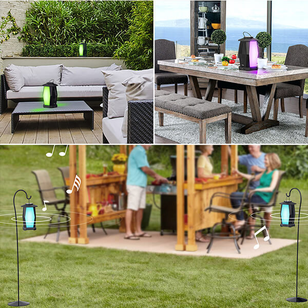Outdoor Bluetooth Speakers 2 Pack for 5.8Ghz Wireless Pairing, IPX5 Waterproof Indoor Lantern Speakers with LED Mood Lights(US Plug)