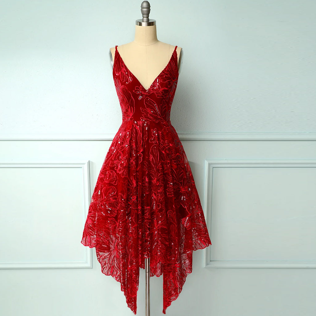Red asymmetrical Homecoming Dress