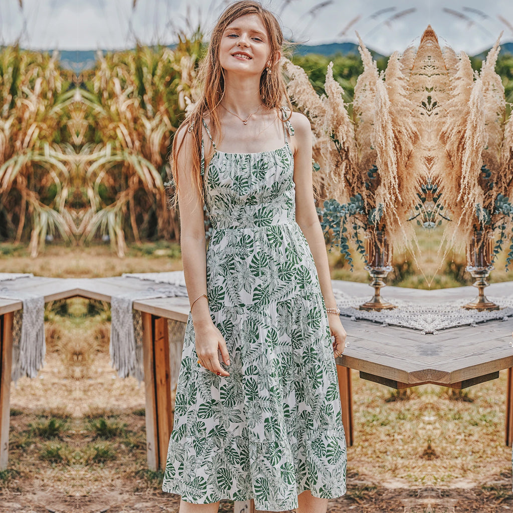 Spaghetti Straps Printed Summer Dress