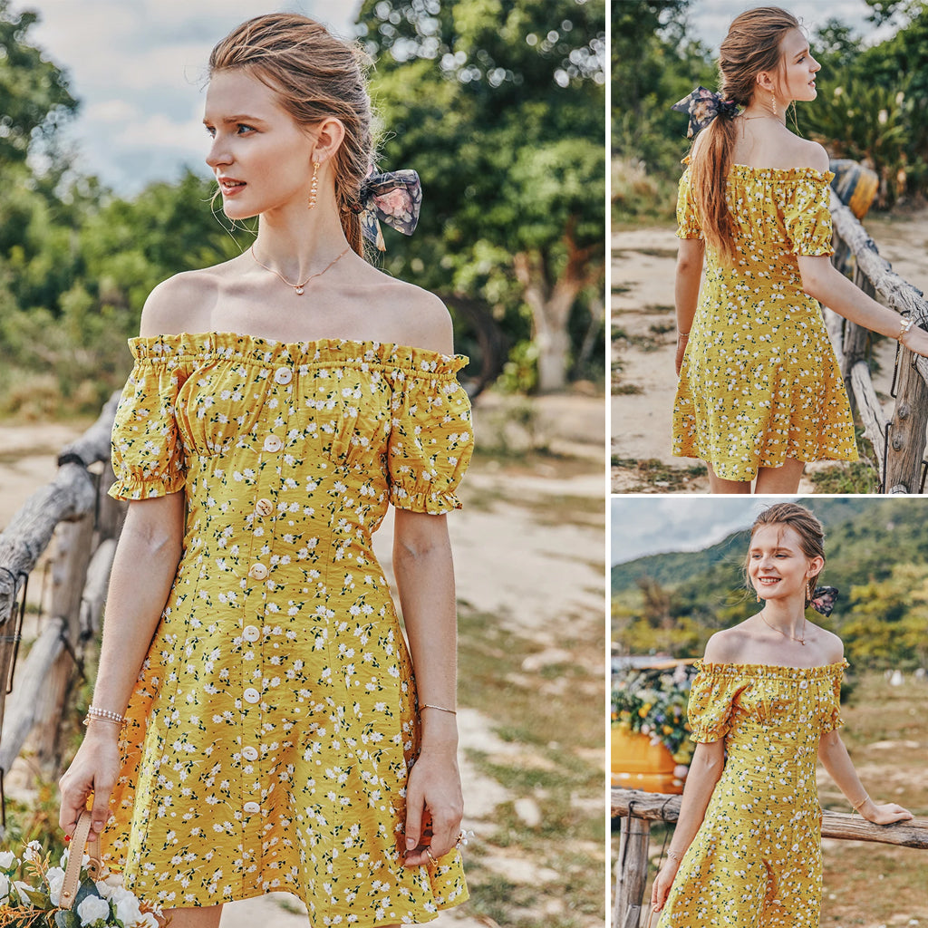 Yellow Floral Boho Summer Dress
