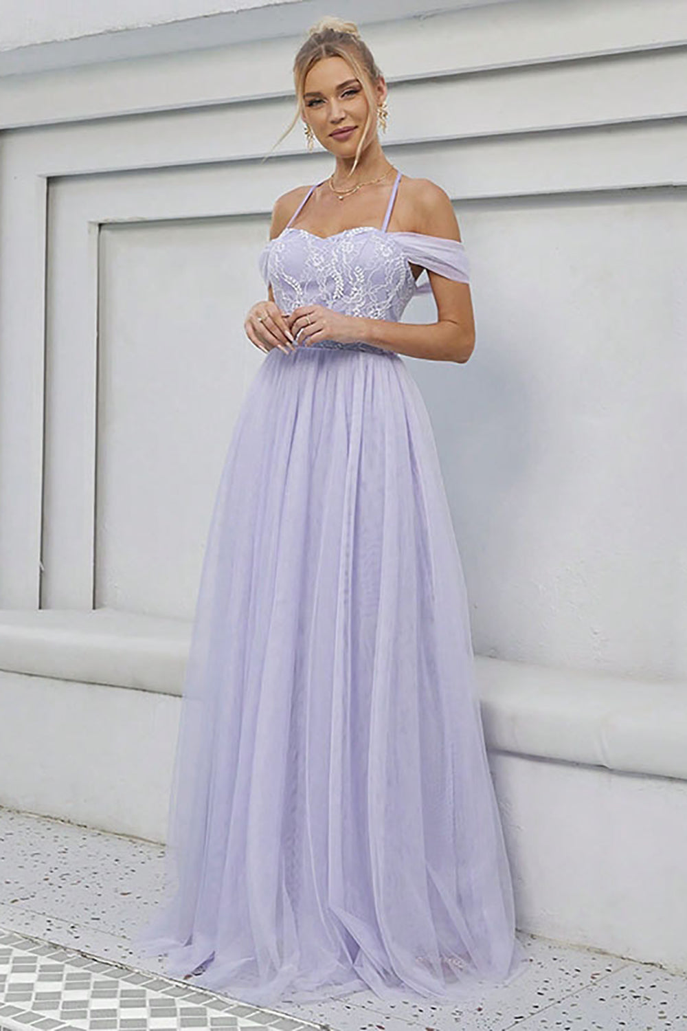 Tulle A-Line Lilac Long Formal Dress