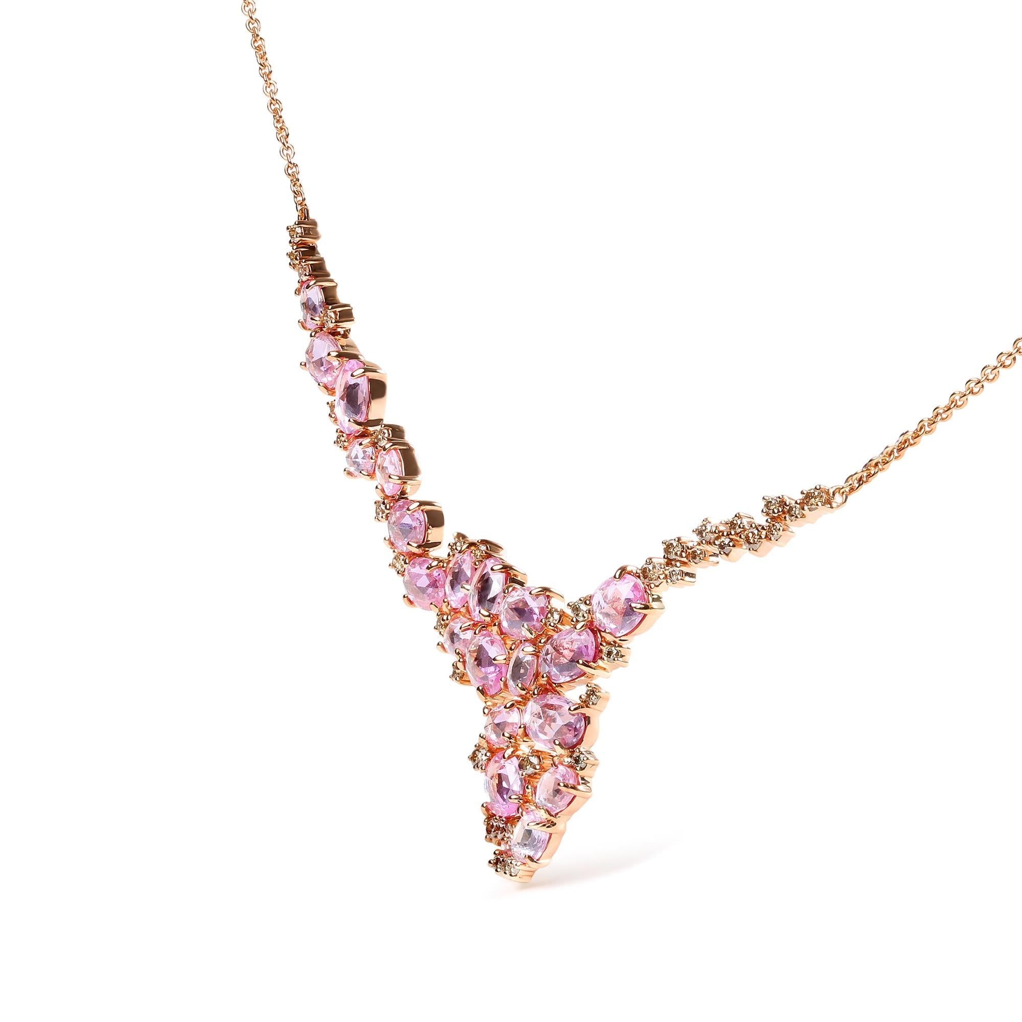 18K Rose Gold 1/2 Cttw Brown Diamond & Pink Sapphire Statement Station Necklace