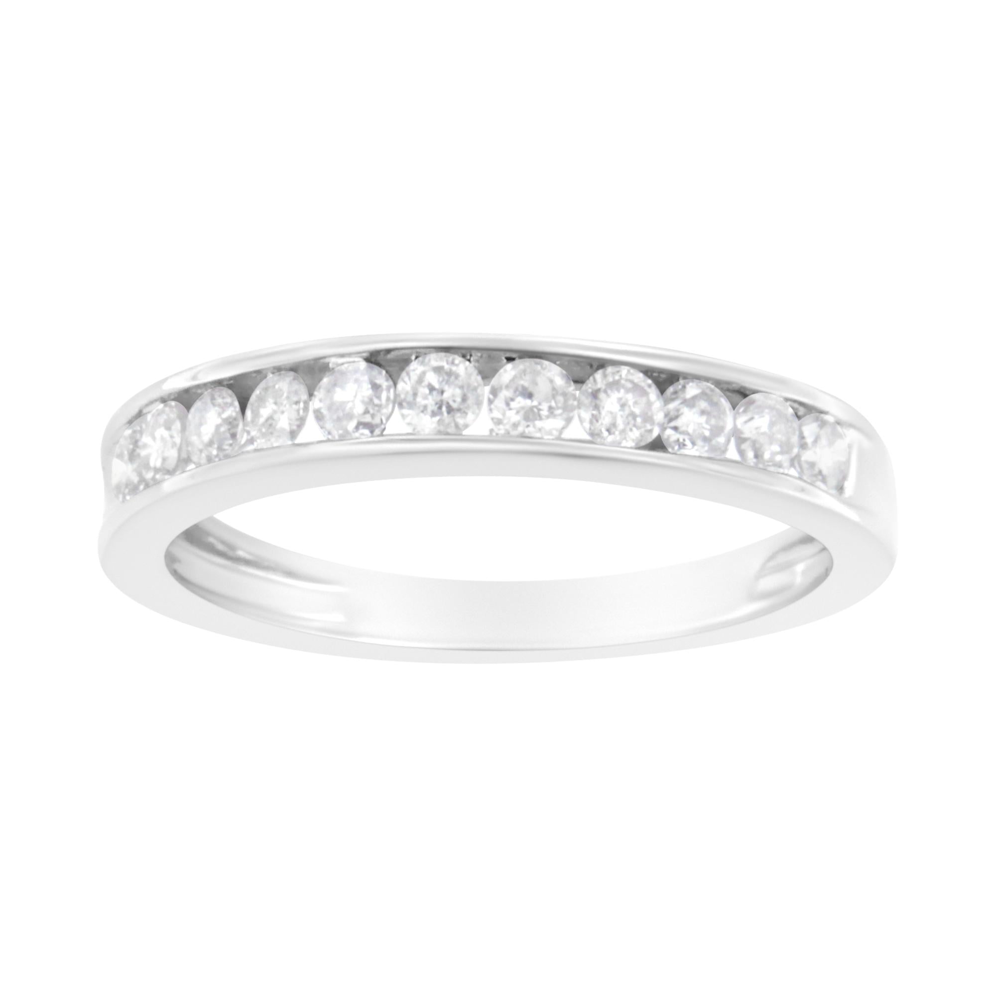 IGI Certified 1/2 Cttw Diamond 10K White Gold Channel Set Band Style Ring (J-K Color, I2-I3 Clarity) - Size 9