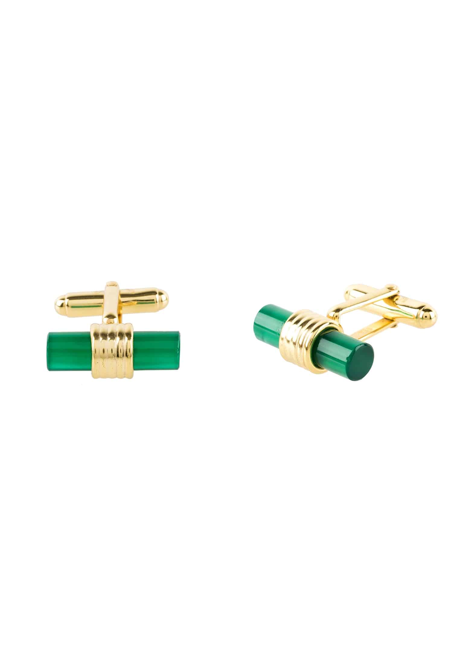 Cylindrical Cufflink Gold Green Onyx