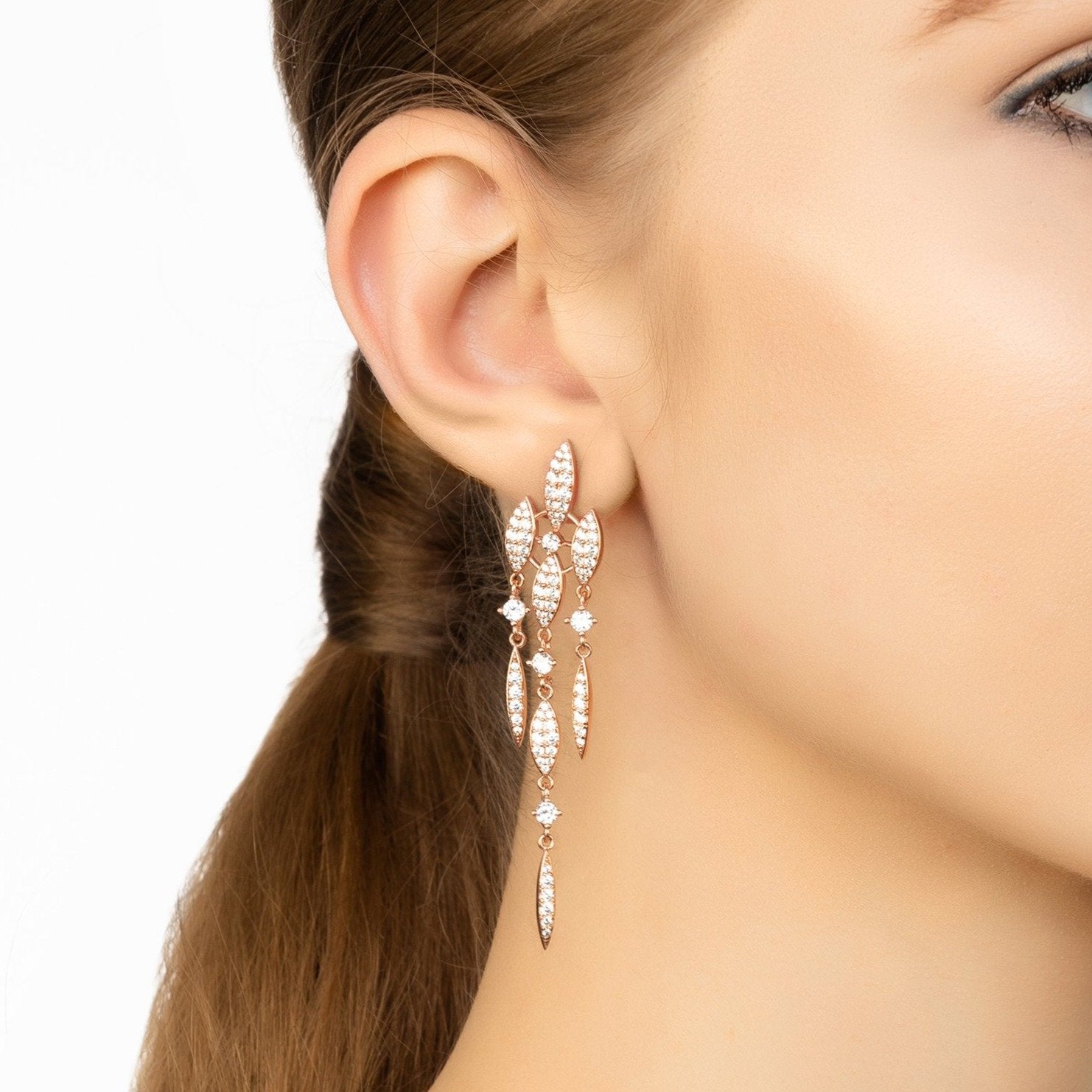 Valencia Statement Drop Earring White CZ Rose Gold