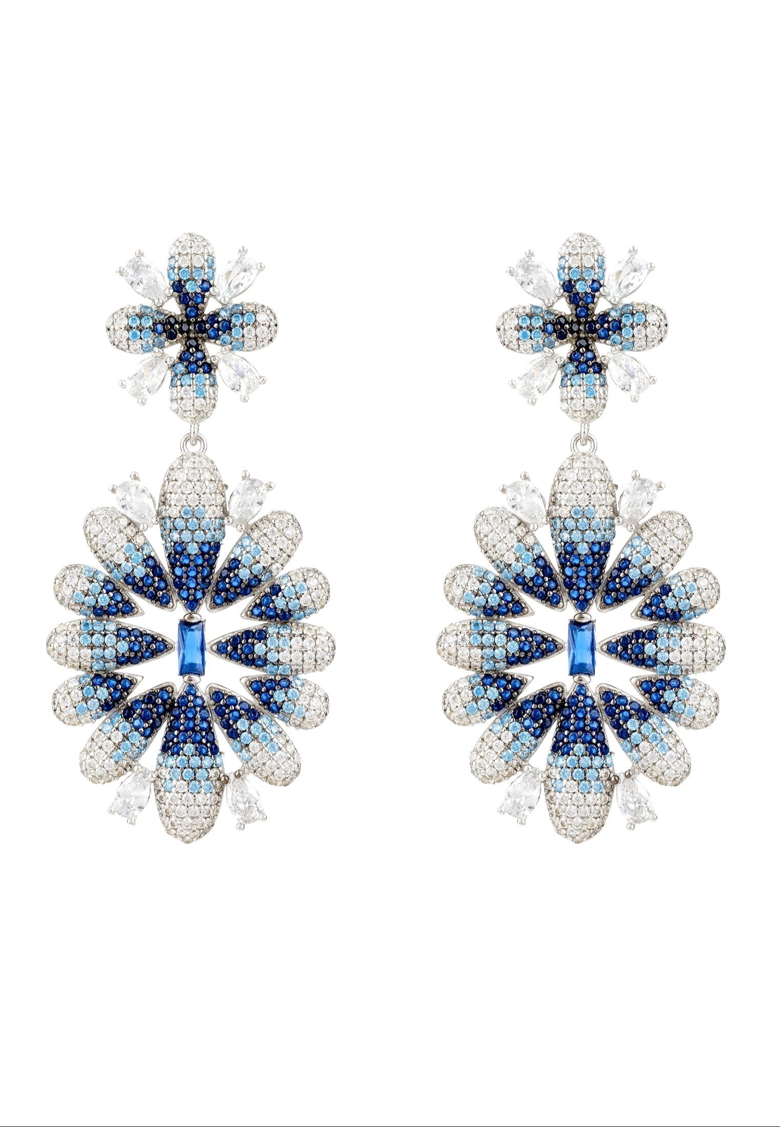 Babylon Ice Blue Gradient Flower Drop Earrings Silver