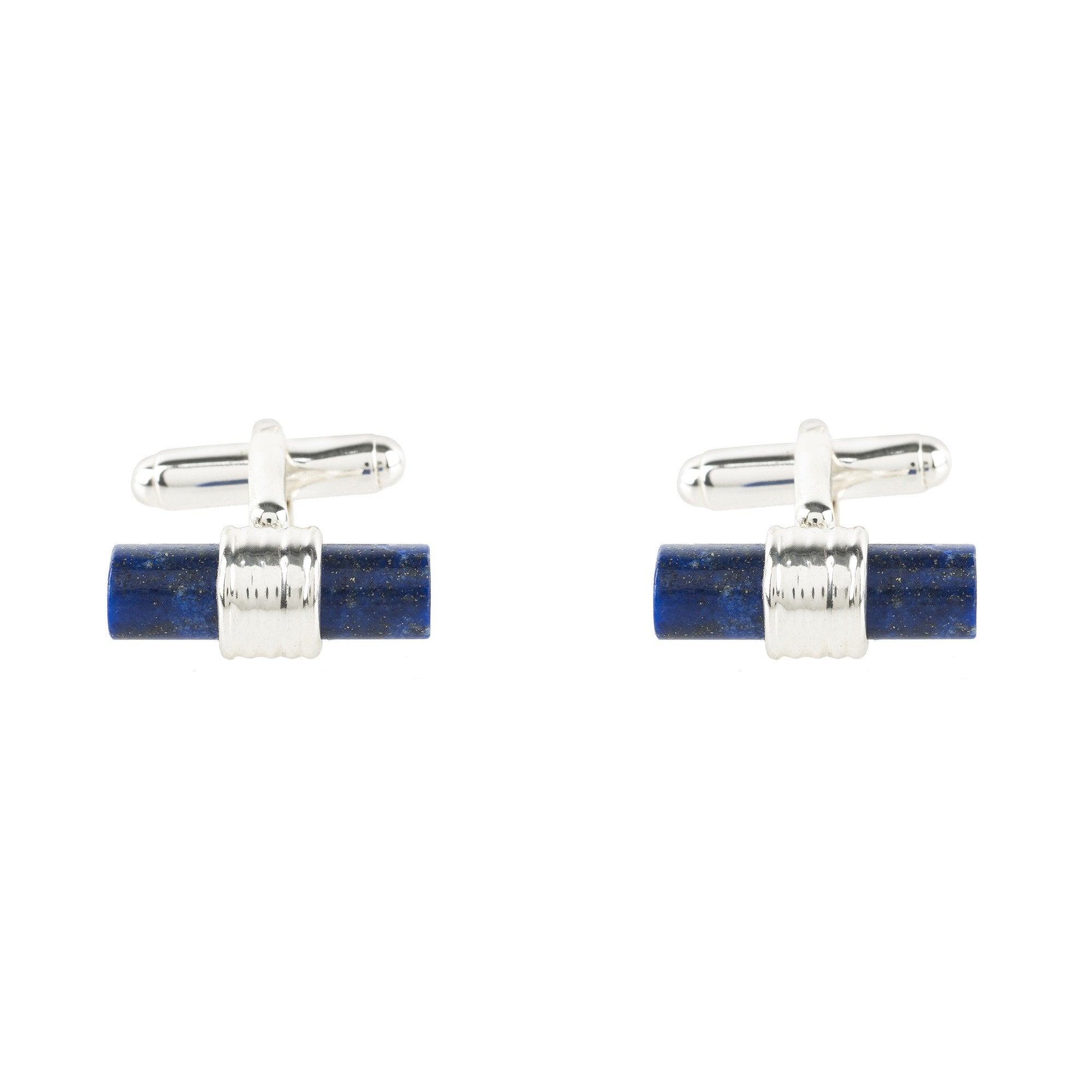 Cylindrical Cufflink Silver Blue Lapis Lazuli