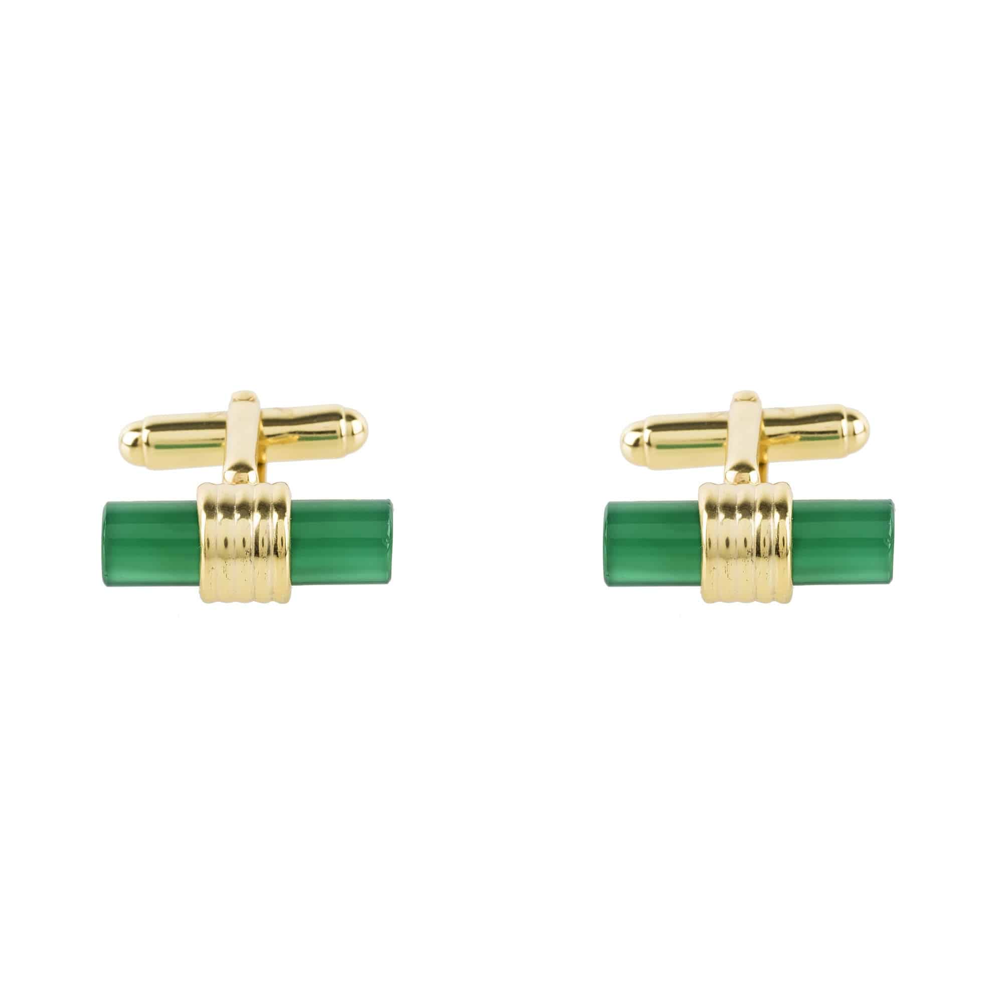 Cylindrical Cufflink Gold Green Onyx