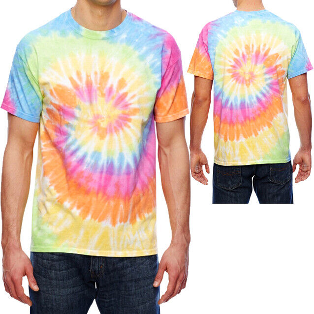 Mens Tie Dye T-Shirt USA, Neon Pastel, Ocean Rainbow Spiral Tye Die Tee S M L XL