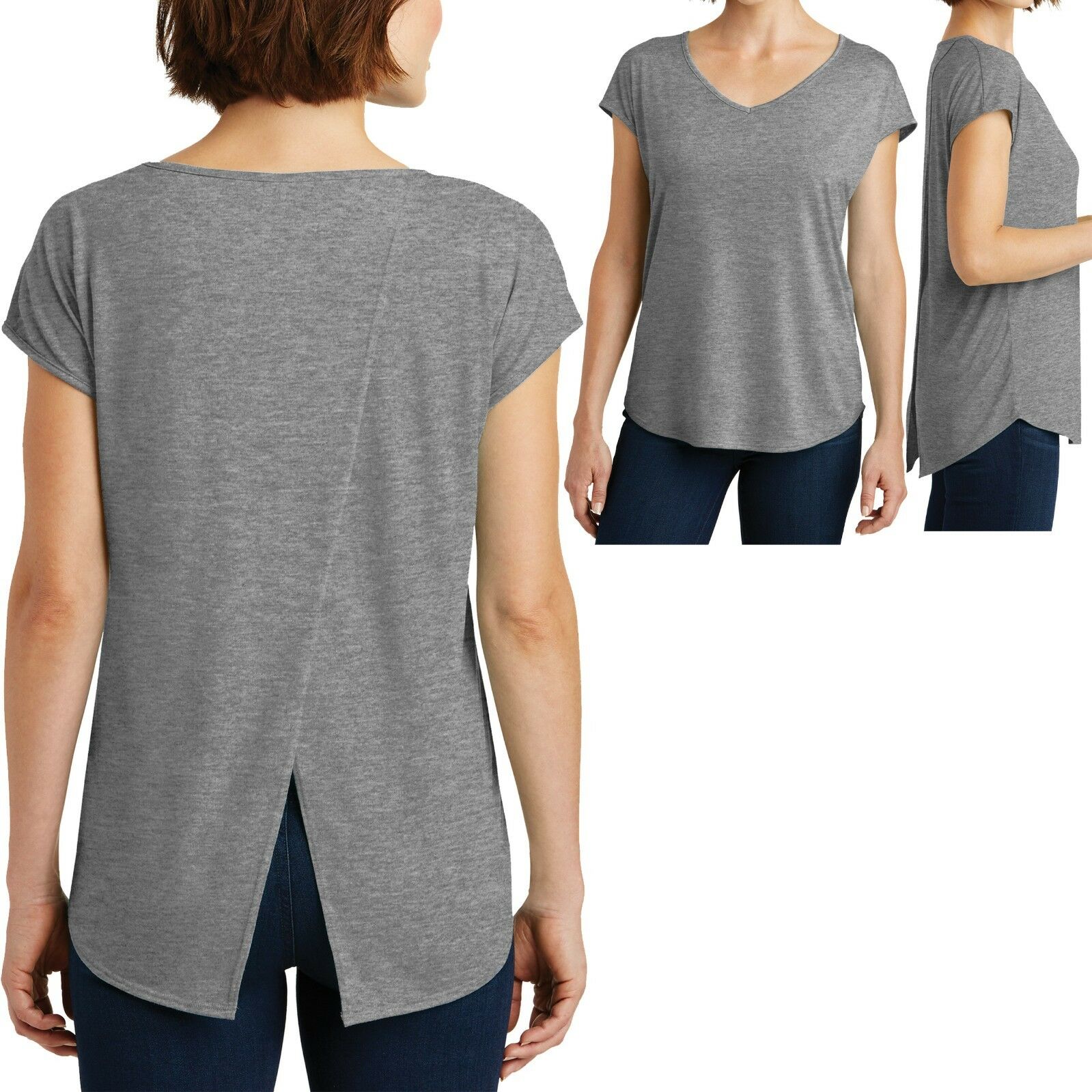Ladies V-Neck T-Shirt Drapey Cross Back Tee Dolman Sleeves Womens XS, S, M, L XL