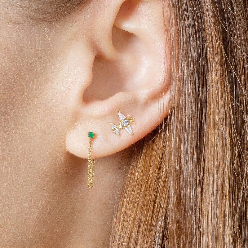 Tiny airplane Earrings| Plane Studs| Gold Studs| Crystal earrings| Jet earrings| Gold plane| Sterling Silver| Cutest