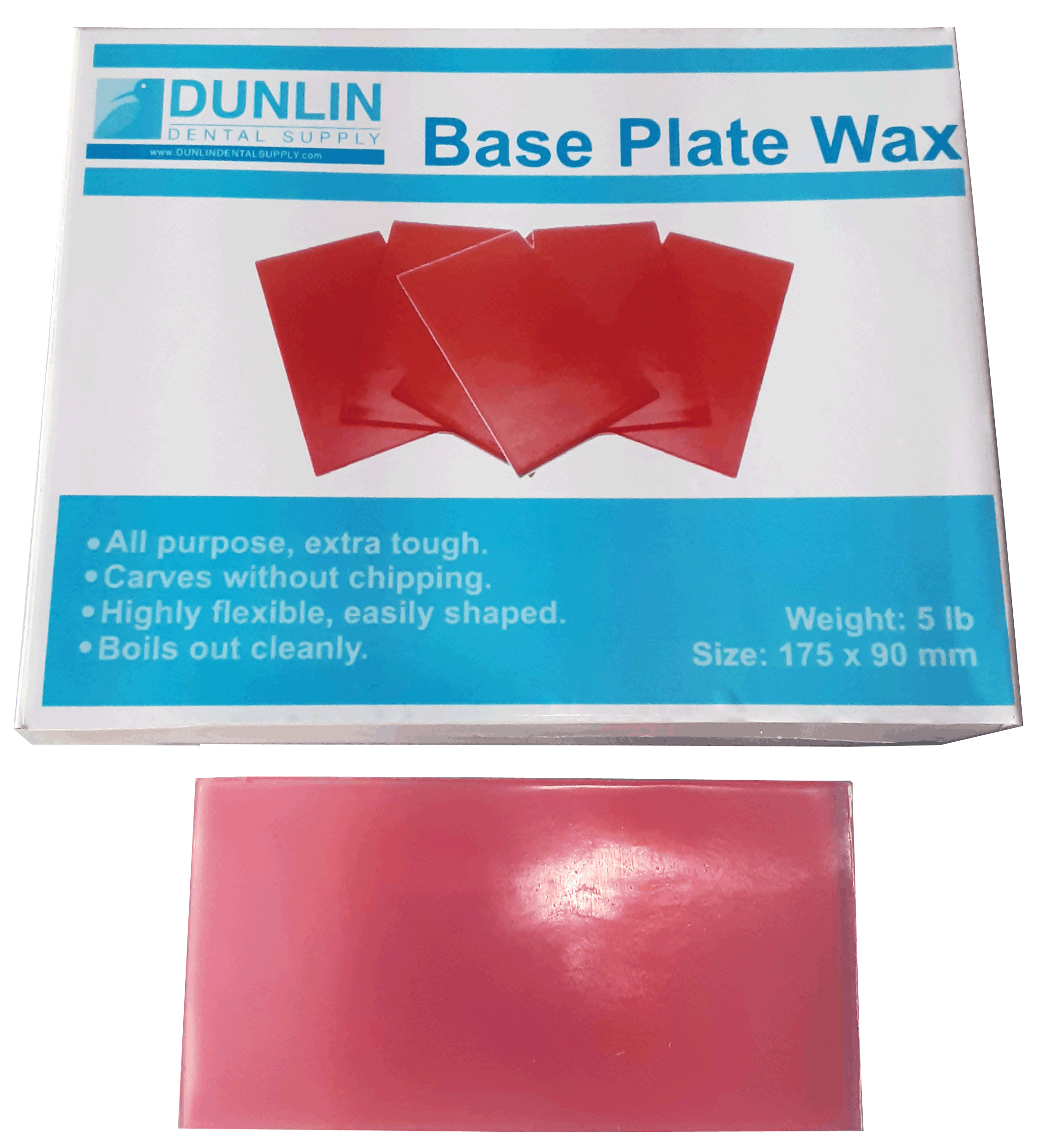 Dunlin Dental Baseplate Wax Sheets 5LB Pink Color, Size: 6.36 x 3.54 x 0.06