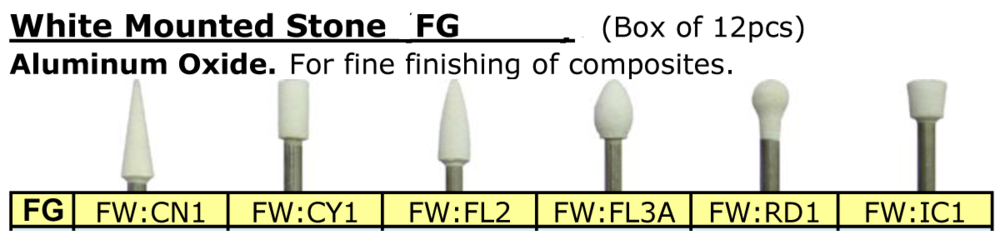 BesQual FG White Mounted Stones (Pack of 12) for Finishing Porcelain, Gold, Silver Alloys, Amalgam and Composites