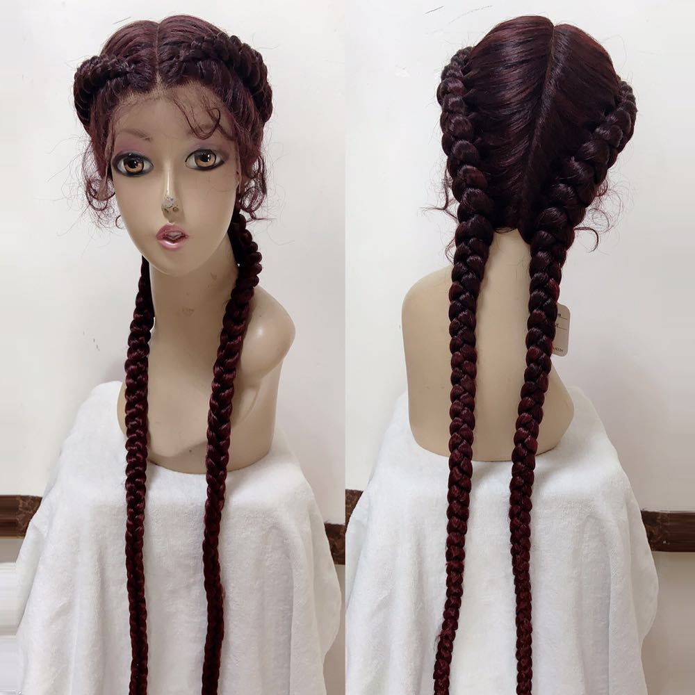 28 inch 360 Lace Braided Wig for Twist Braids Wig Synthetic Lace Frontal Wigs with Baby Hairs Woman