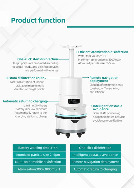 Spray Disinfection Robot with Autonomous Navigation Max.16L Tank for Regular & Immediate Spraying Mode Controlled by Mobile APP