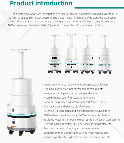 Spray Disinfection Robot with Autonomous Navigation Max.16L Tank for Regular & Immediate Spraying Mode Controlled by Mobile APP