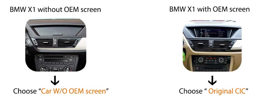 BMW X1 E84 car dashboard -with & without original screen