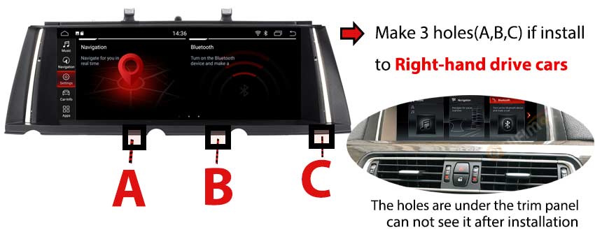 make three holes when install to right-hand drive car types