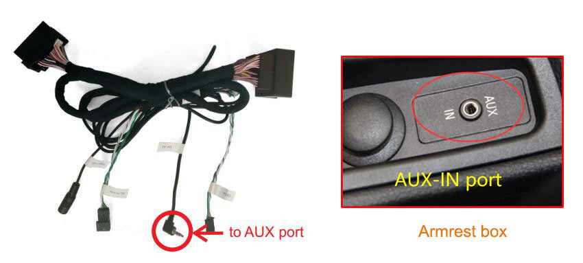 audio (AUX) cable connect to AUX in armrest box