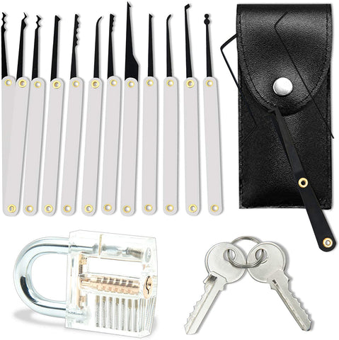 12-Piece Unlocking Lock Pick Set Key Extractor Tool + Transparent Lock Padlock