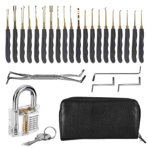 24pcs Single Hook Lock Pick Set with 1Pc Transparent Lock Locksmith Practice Training Skill Set