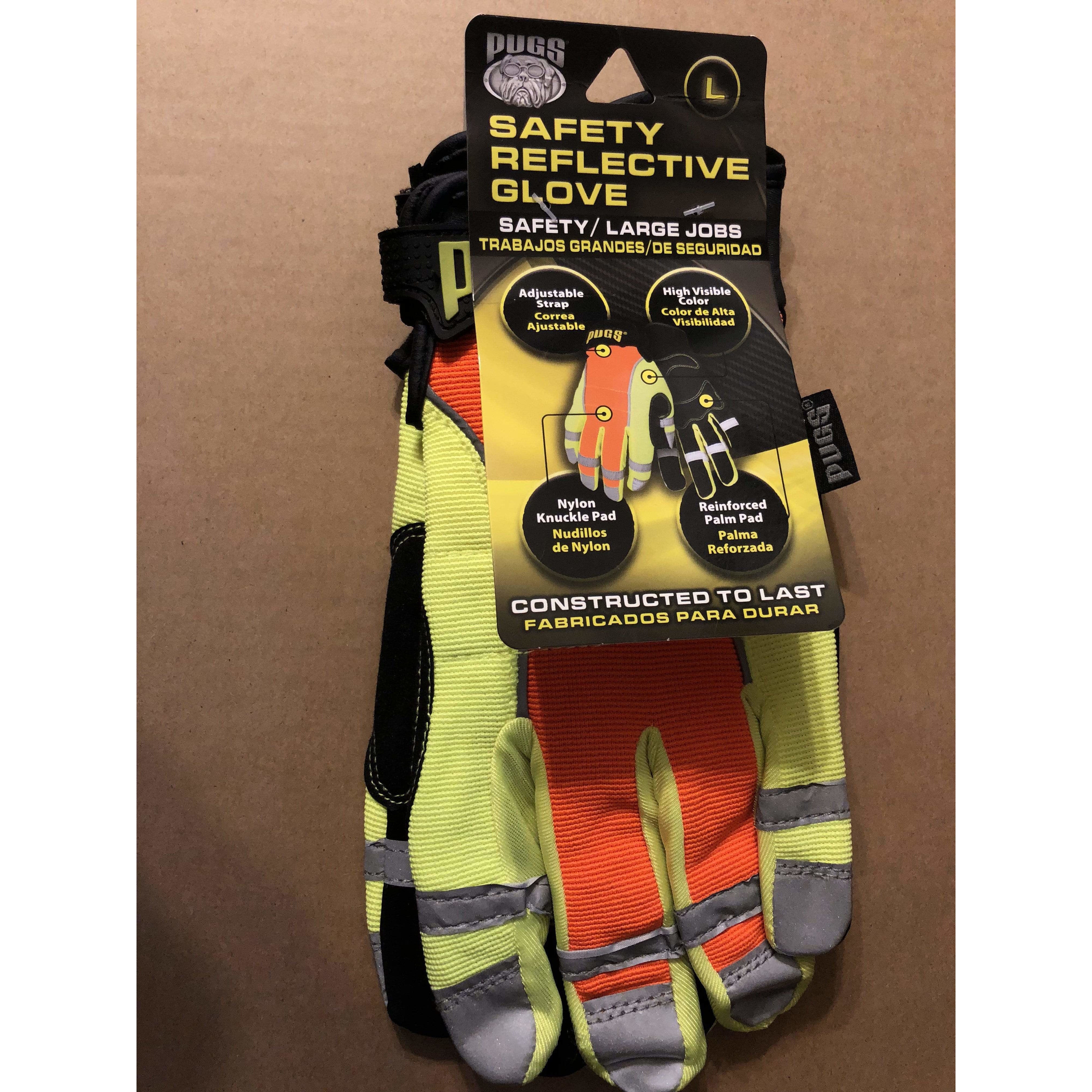 PUGS GLOVE Heavy Duty Work Gloves Safety Reflective Hi VIZ Size: LARGE L