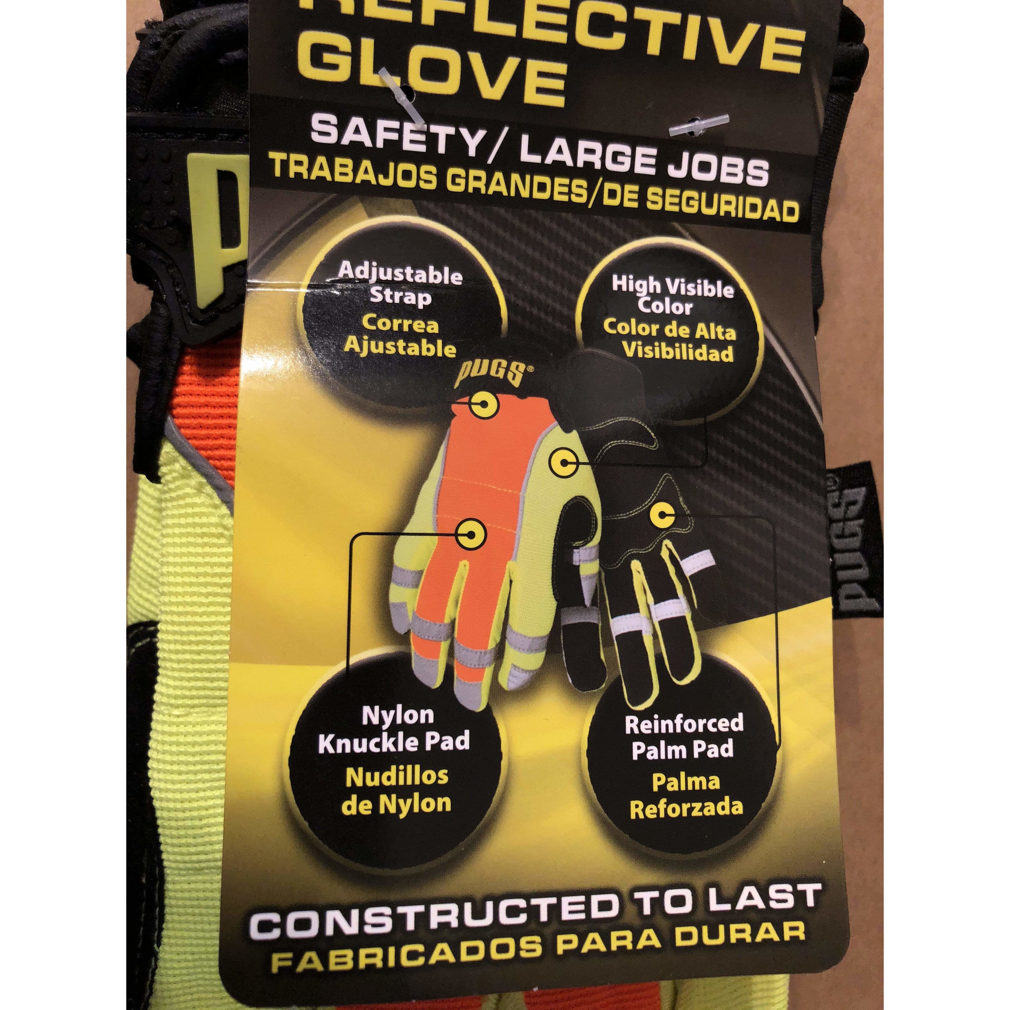 PUGS GLOVE Heavy Duty Work Gloves Safety Reflective Hi VIZ Size: LARGE L