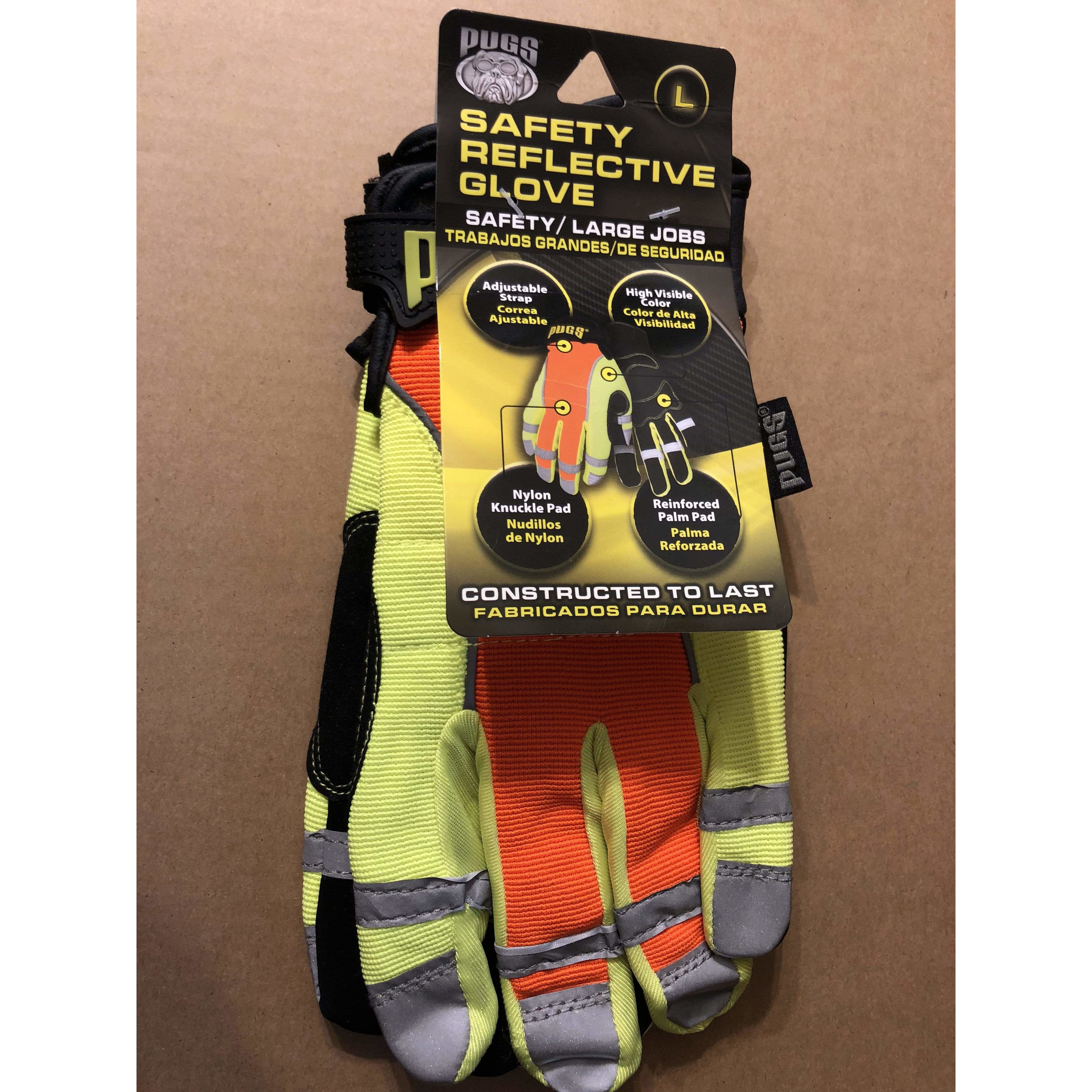 PUGS GLOVE Heavy Duty Work Gloves Safety Reflective Hi VIZ Size: LARGE L