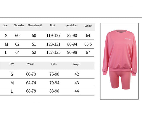  Solid Color Letter Crew Neck Hoodie Two Piece Sets