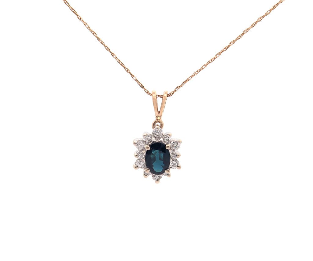 1.10ct Oval Sapphire and 0.30ctw Diamond Starburst Pendant Necklace in 14K