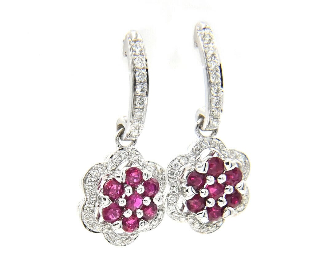 1.50ctw Rubies and 0.50ctw Pave Diamond Dangle Earrings in 14K