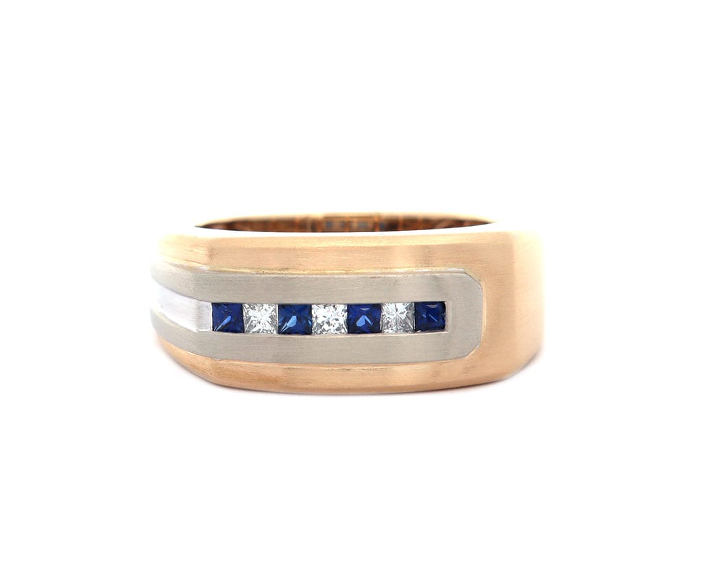 Gents EFFY 0.15ctw Diamond and 0.20ctw Sapphire Two Tone Ring in 14K