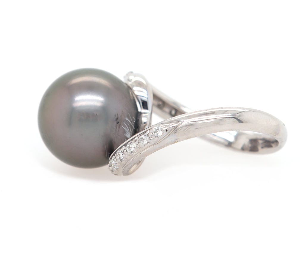 12.50MM Cultured Tahitian Pearl and 0.15ctw Diamond Bypass Ring in 18K