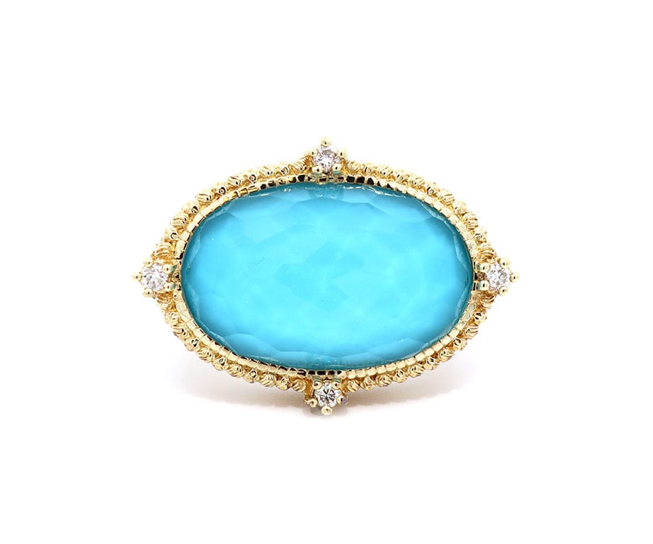 Judith Ripka Clear Quartz Turquoise and 0.25ctw Diamond Ring in 14K