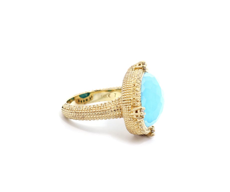 Judith Ripka Clear Quartz Turquoise and 0.25ctw Diamond Ring in 14K