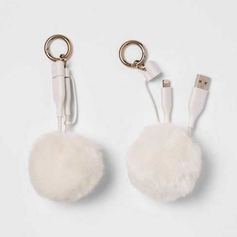 Heyday Lightning to USB-A Pom Pom Keychain Cable - Ivory - 4in