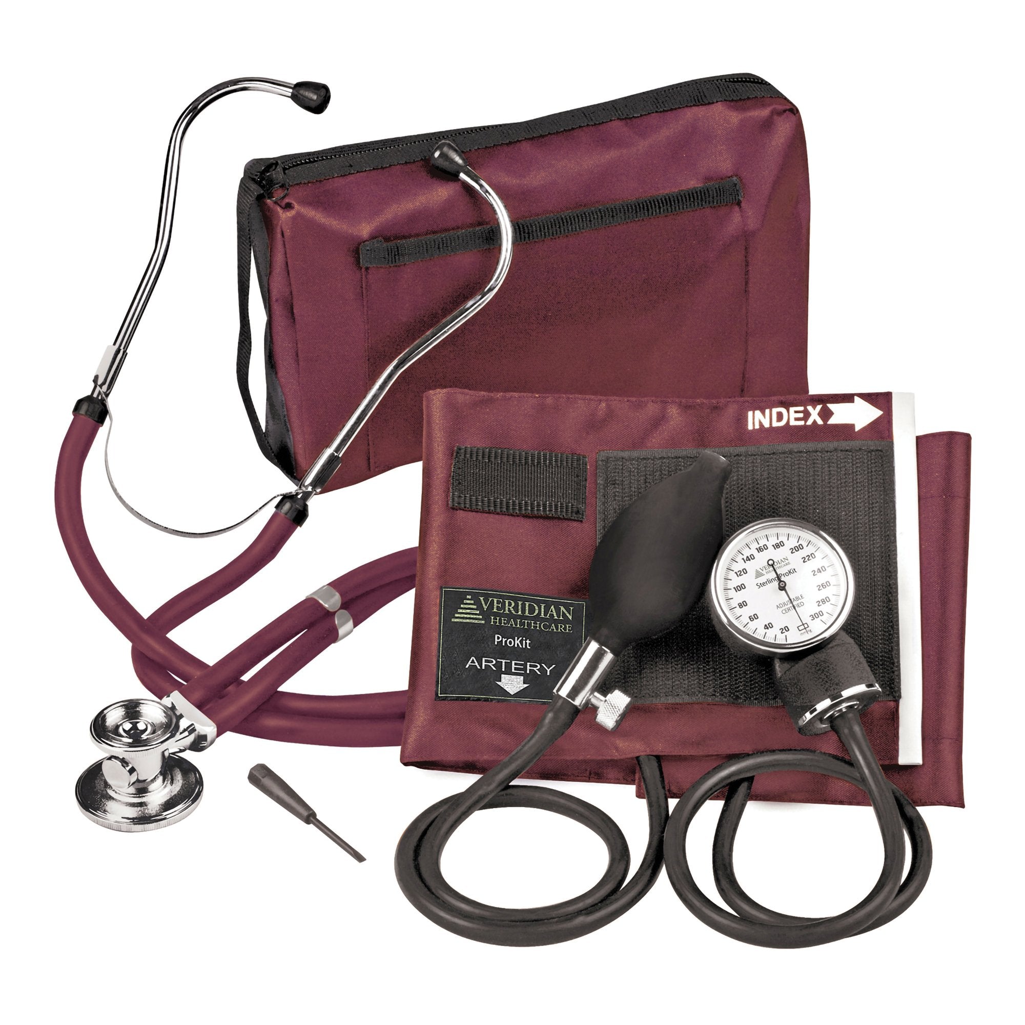 Sterling Series ProKit? Aneroid Sphygmomanometer with Stethoscope, Burgundy, 1 Each