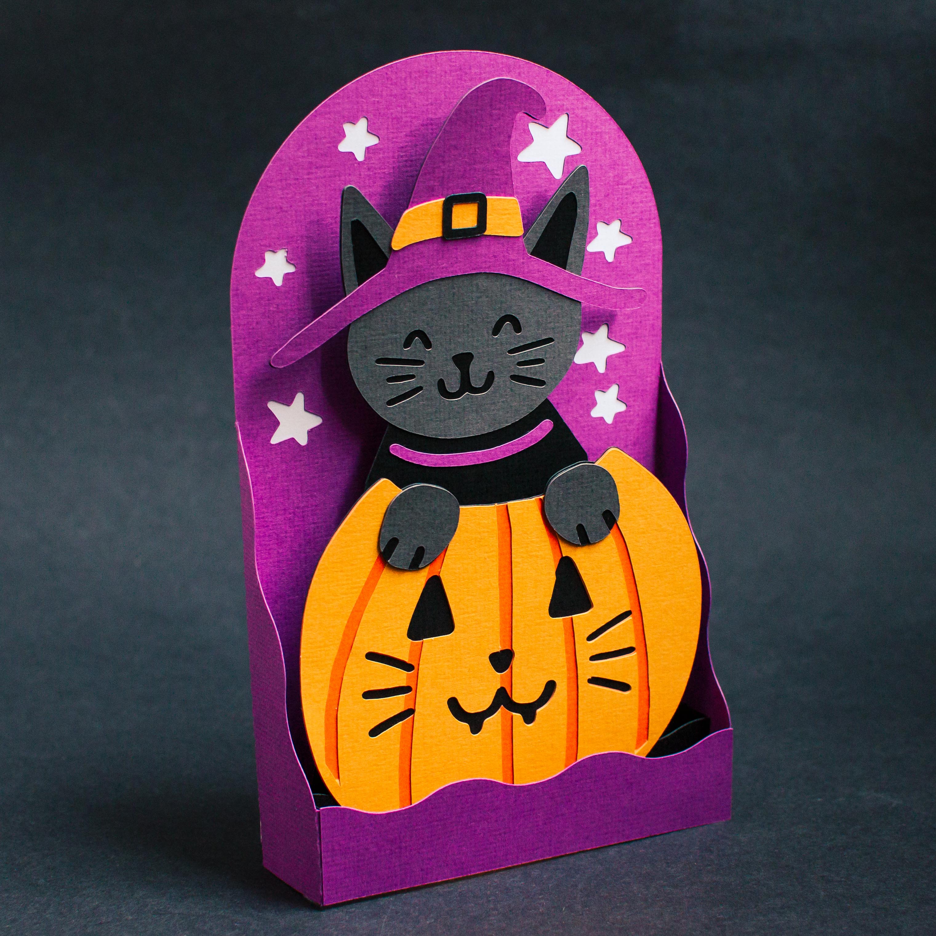 Halloween Kitty Box Card from @FurrowandFeather