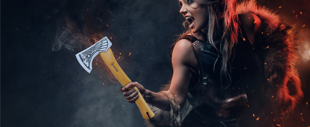 NedFoss Valkyrie 13" Viking Axe, Bearded Axe with Leather Sheath, Beech Wood Handle, Excellent Gifts for Men