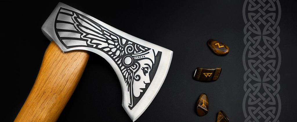 NedFoss Valkyrie 13" Viking Axe, Bearded Axe with Leather Sheath, Beech Wood Handle, Excellent Gifts for Men
