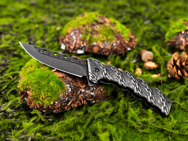 SE Spring Assisted Drop Point Folding Knife with Grassland Digital